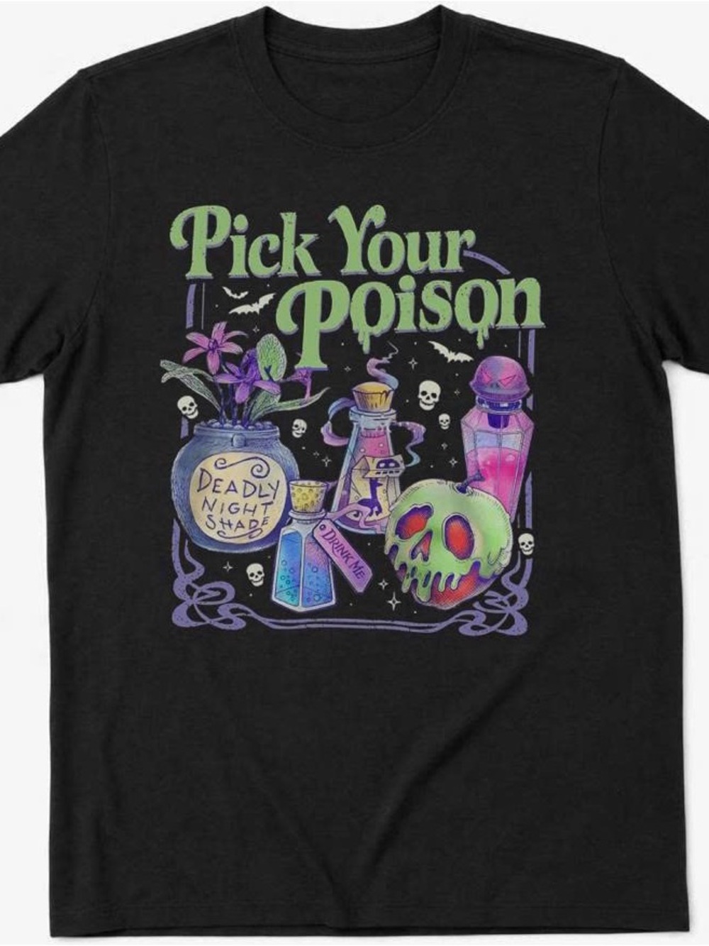 Black 'Pick Your Poison' Neon Potion Graphic Tee